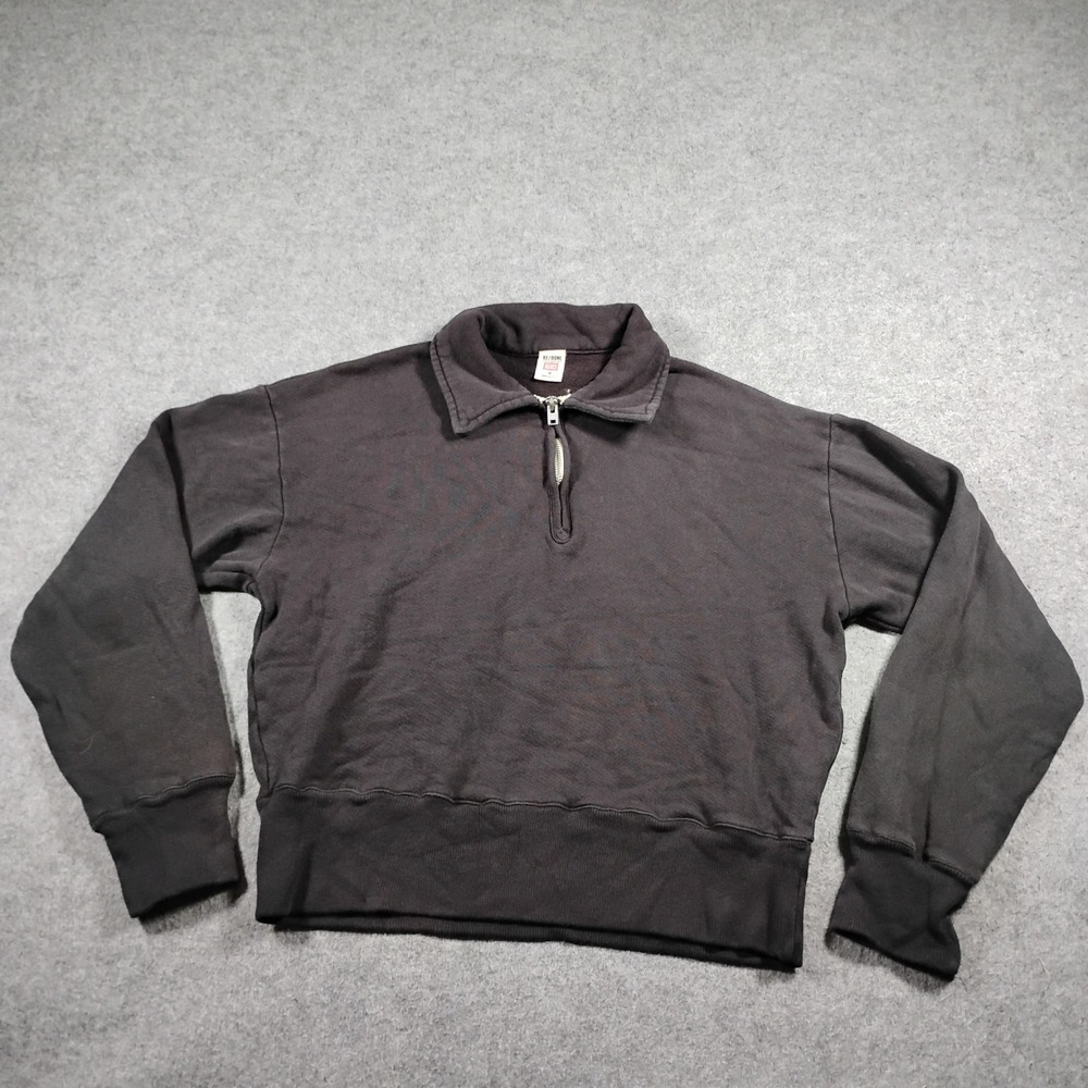 RE/DONE x Hanes Women's Washed Black Half Zip Fleece Sweatshirt Size M